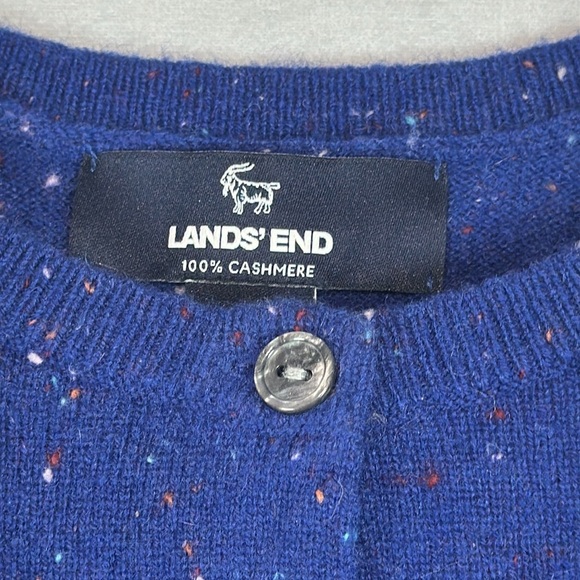 Lands End Blue Cashmere Cardigan Sweater Nepped Confetti Print Size XS Cozy Chic - Picture 7 of 14
